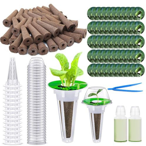 CJBIN Wachstumsschwämme Hydroponic, 127 Stück Hydroponic System Zubehör mit 50 Wurzelwachstum Schwammstecker, 50 Etiketten, 12 Pflanzenkorb, 12 Pflanzdeckeln,1 Pinzette, Kompatibel mit I-D-OO, Q-Y-O