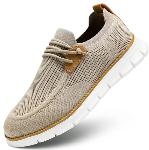 Men's Casual Sneakers Dress Shoes - Comfort Sneakers Mesh Knit Lightweight Breathable Formal Oxford Business Shoes Khaki