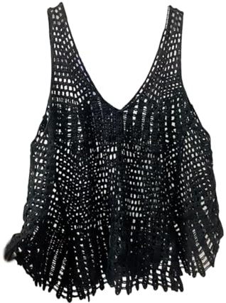 RWGSNB Maglioni Gilet, Canottiera all'Uncinetto Donna Canotta Estiva Maglia a Rete Ritagli Stile Boho Leggera Senza Maniche Casual Copricostume Spiaggia per L'Uso Quotidiano Vacanze Nera Taglia S