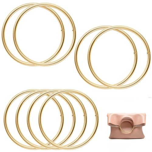 KASURE 8 x Asas de Bolso, Diá 10cm(4) & Diá 11.5cm(4) Asas para Bolsos Redondas, Asas de Equipaje para Hacer Bolsas Marco Bolso Hecho a Mano Ganchillo Artesanales Bricolaje (Luz de oro)