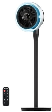 Airmate Ventilateur avec Lumière, 25dB Ventilateur Silencieux, Ventilateurs sur Pied à 16 Vitesses Réglables, Vent Fort, Oscillant 90°+120°, Trois Hauteur Réglables, Fan avec Telecommande