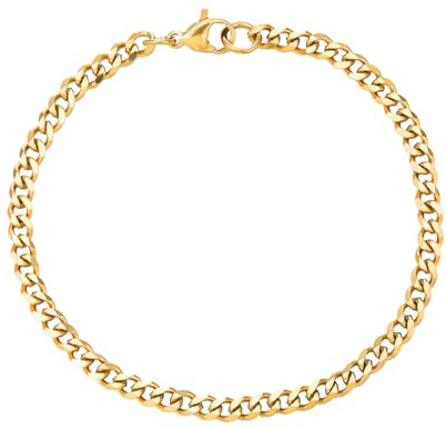 Kritz Bracelet Femme plaqué Or et Acier inoxydable Style Trombone Paperclip - Corde Torsadé - Gourmette Maille Cubaine - Bracelets Maillon Fin Rond Ovale Bijoux Cadeau Femmes (Gourmette Cubaine)
