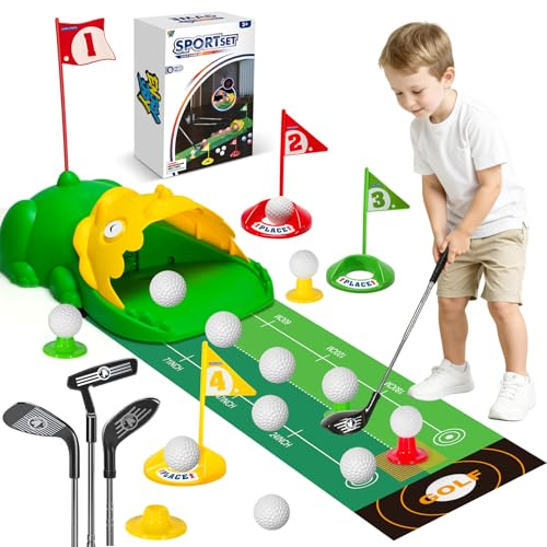 Ensemble de golf amélioré pour enfants - Clubs de golf avec retour automatique - Ensemble de golf pour tout-petits avec balles phosphorescentes de 3 à 8 ans - Mini jeux de golf Gator Golf d'intérieur