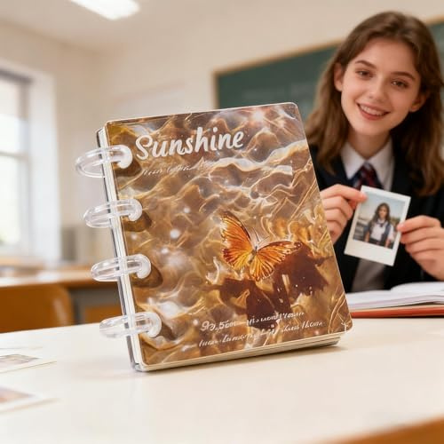 Transparent pärm - fotosamlingsbok med 20 inre sidor, klistermärkesorganisatör, bärbar klippbok för tidningar, tejp, små tillbehör | studenter i