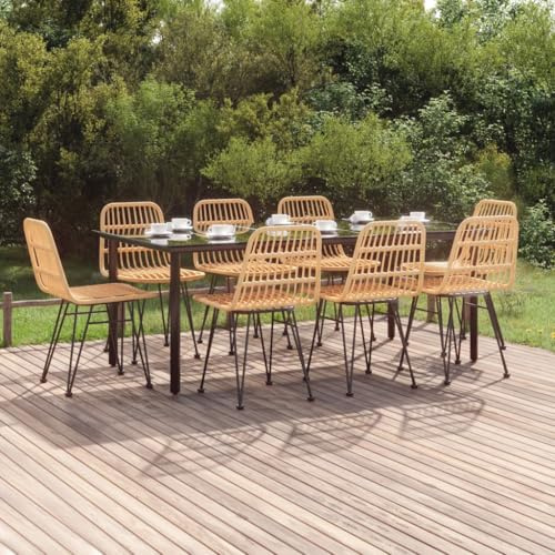 Frdhee Muebles de terraza exterior, silla de balcón, 9 piezas, conjunto de comedor de jardín de ratán sintético, grupo de asientos para terraza, porche y patio trasero