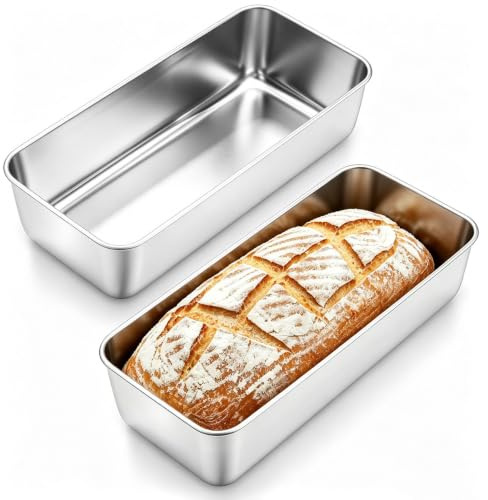 Jogoico Moldes de Acero Inoxidable para Pan 2 Piezas Molde Bizcocho Rectangular Reposteria Molde Grande de Hornear para Pan Casero Tostadas Postres Tartas Lasaña 32x14x6cm
