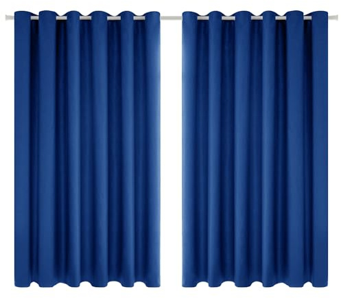 Deconovo Thermal Insulated Wide Blue Curtains 90x72 Inch Drop Energy Saving Noise Reducing Eyelet Blackout Curtains for Bedroom, 1 Pair, Blue