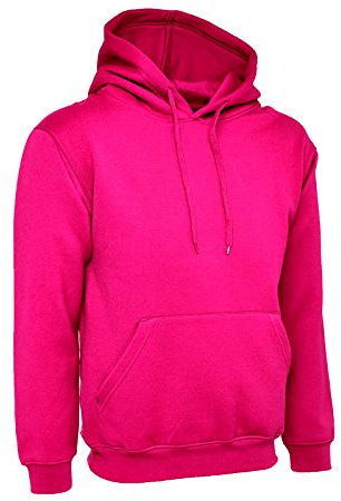 Ladies Loose Fit Hoodie Size UK 10 to 28 Plus Unisex Plain Hooded Sweatshirt (UK 28-30, Hot Pink)