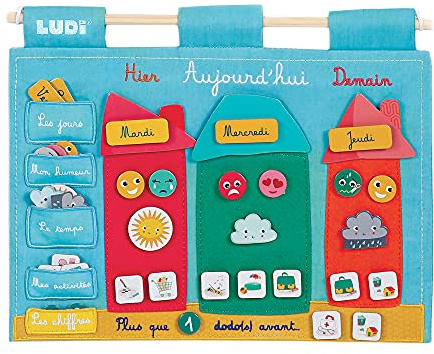 LUDI - Tableau de Routine pour Enfant “Le Temps qui Passe” - Panneau avec 60 Étiquettes Amovibles - Jouet Éducatif, Appréhender la Notion du Temps - Dès 3 Ans
