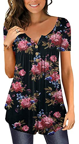 Chemise Manche Longue Femme Tunique Boutons Tee Shirt à Floral Blouse pour Femmes Top