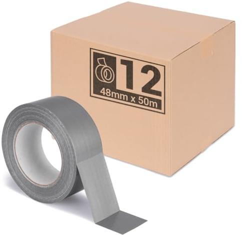 Förpackning Premium pansartejp 50 m x 48 mm silver tygband gaffa-tejp reparationstejp hög självhäftande kraft tejp med naturgummi lim (12 stycken)