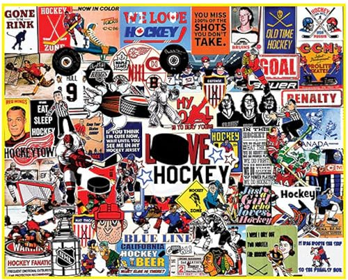 White Mountain 1000 Piece Jigsaw Puzzle Hockey Sport Fanatic Collage Puzzles with Large Pieces for Adults and Family 24x30 – I Love Hockey