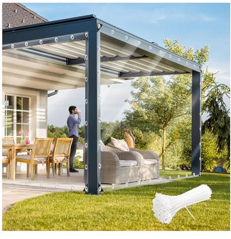 10 x 10 ft Clear Waterproof Tarp, PVC 11.8 Mil Tarpaulin with Grommets and Cable Tie, Duty Heavy Tear Resistant Cover for Camping, Plants Greenhouse, Cars, Patio and Pavilion