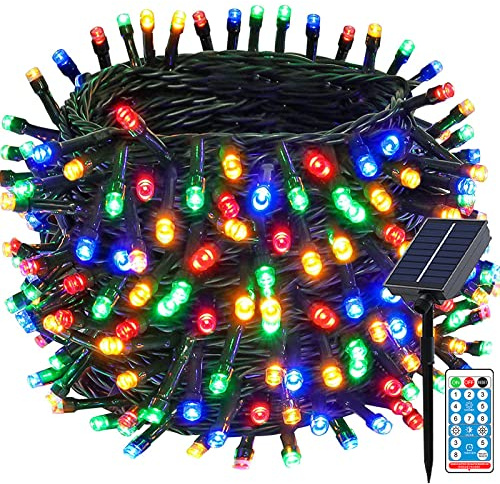 Guirlande lumineuse solaire d'extérieur 10m 100LED, guirlande lumineuse de Noël LED d'extérieur avec 8 modes + minuterie + télécommande, guirlande pour jardin, balcon, mariage, multicolore