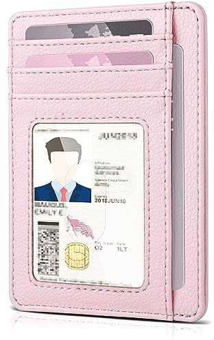 Teskyer Women Card Holder Wallet, Slim Credit Card Wallets, Minimalist, RFID Blocking, 1 ID Window, Holds up to 8 Cards, Light Pink