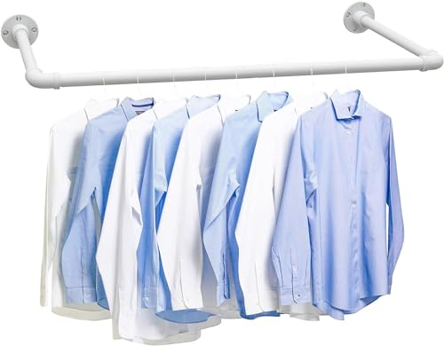 Perchero industrial de 80 cm para ropa, abrigos de acero inoxidable extraíble rústico con fijación a la pared, perchero de pared retro estilo loft para tienda, salón, armario, blanco mate