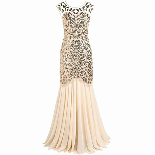 Uposao Abito da Sera da Donna Anni '20 con Scollo a V, Paillettes, Perline e Frange, Abito Lungo retrò con Paillettes, Abito da Cocktail, Abito da Ballo Latino, Abito da Sera in Stile Art Déco