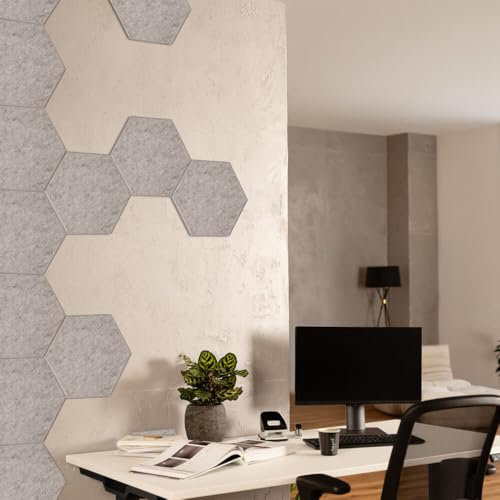 Home Deluxe Akustikplatten Hexagon selbstklebend SILENT - Hellgrau, 20er Set | Schallschutzplatten, Wanddekoration, Schallabsorber, Akustik Paneel