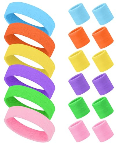 Flintronic Serre Poignets Bracelets pour Sports, 18 PC Bandeau de Sport, Bracelet Poignet de Sport, Bandeau Coloré, Serre Poignet Sweatbands Absorbants pour Gym/Tennis/Course/Basket-Ball