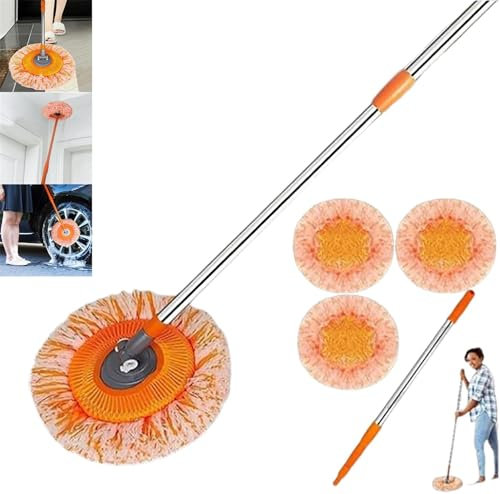 Doduiu Trapeador de limpieza ajustable giratorio de 360°, mopa de pared extensible de 59 pulgadas de largo con 3 almohadillas de microfibra, mopas giratorias para limpieza de suelo, pared, baño