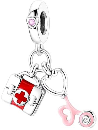 Streetculture Läkarväska med stetoskop – läkare läkare första hjälpen akutläkare sjukhus sjuksköterska ambulans – berlock 925 silver – berlockarmband berlock smycken tillbehör gåva sterlingsilver,