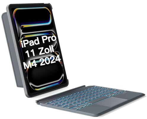 Inateck Hülle mit Tastatur für iPad Pro 11 2024,Ace-Touch Tastatur mit Touchpad für iPad Pro 11 Zoll (M4 2024),Abnehmbare,7-Farbiger Hintergrundbeleuchtung,Hoch-/Querformat Ständer,QWERTZ,KB04111