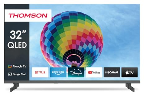 THOMSON 32 Tum (80cm) QLED Google Smart TV, Wi-Fi, Dolby Audio, HDR10, Bluetooth 5.1, Triple-Tuner (Kabel/Satellit/Antenn), HDMI, CI+, A+ Panel - 32QG4S14