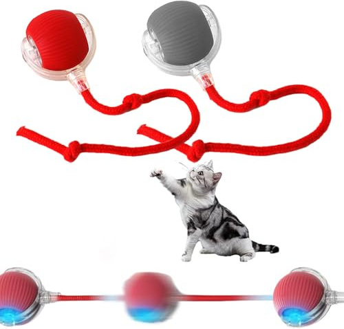 Anyingkai 2 Stück Interaktives Katzenspielzeug Katzenball mit LED Licht,Katzenspielzeug Elektrisch Katzenball,Powerball Katze Wiederaufladbares,Interaktiver Spielball für Katzen