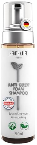 HLV – Anti Grey Foam Shampoo, Weißhaar Abdeckung, VEGAN, Schaumshampoo zur Grauabdeckung, mit Schiefergrauen Pigmenten, Farbauffrischendes Graues & Weißes Haar, Anti Graustich Tönungsshampoo, 200 ml