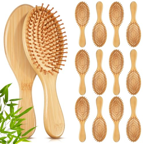 Weysat 12 spazzole per capelli in bambù naturale, leggere, massaggianti e districanti, per donne e uomini, per tutti i tipi di capelli, antistatiche