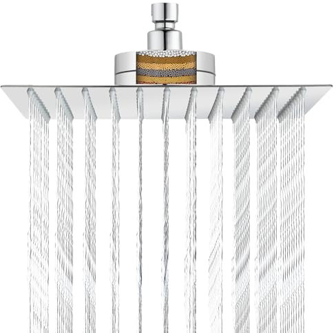Soffione doccia filtrato, 30cm, soffione doccia di lusso, ammorbidisce l'acqua dura, migliora la condizione della pelle e dei capelli, design integrato con filtro, cromato