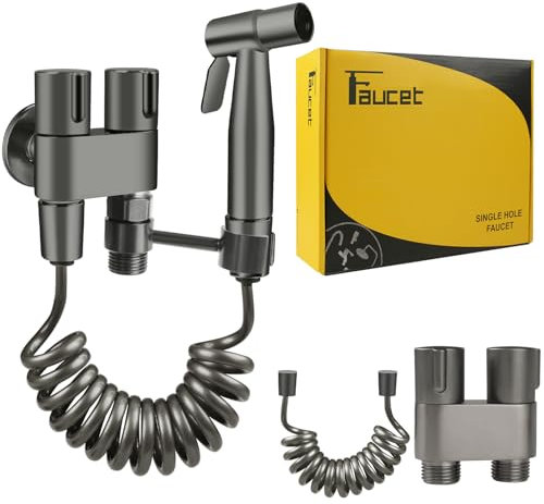 MI CASA Handheld Bidet Sprayer for Toilet, Stainless Steel Bidet Sprayer Kit with 1-in-2-out Dual Control Valve Faucet and Hose or Feminine Wash, Baby Diaper Cloth Washer and Washing Pets, Grey