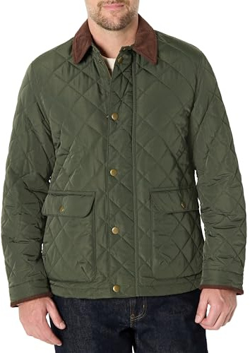 Amazon Essentials Men's Relaxed Fit Quilted Midweight Jacket, Dark Olive, Medium