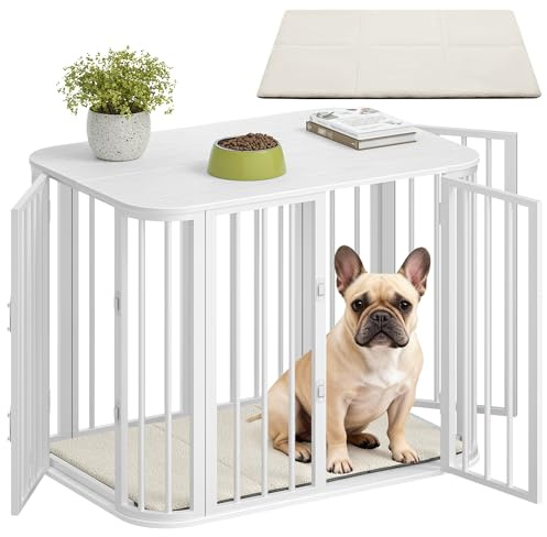 Hzuaneri Jaula para Perros 80 cm, con Cojín, 3 Puertas, 80 x 55 x 61,5 cm, Casa para Mascotas para Perros Pequeños y Medianos, Blanco DFC87713W