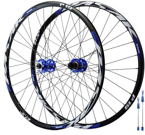 QHYRZE 26 27,5 29 Juego De Ruedas Bicicleta De Montaña Freno De Disco Rueda MTB Ultraligeras Llanta De Aleación De Aluminio 32H Delantera 100mm Trasera 135mm QR, para Cassette 7-12s(Blauw,27.5'')