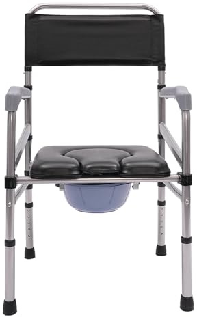 Silla de inodoro plegable de altura ajustable con cubo, silla de ducha con reposabrazos y respaldo, silla de noche antideslizante, soporta hasta 175 kg, para personas mayores, discapacitados y