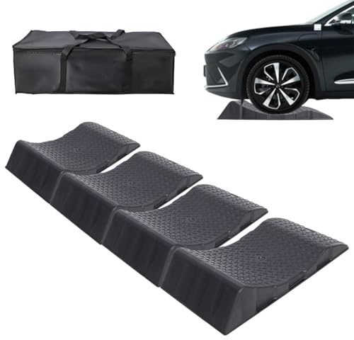 SRECELL Tire Saver Ramps 4 Pack, Plastic Anti-Slip Wheel Ramps for Car, Truck, SUV, RV Storage, Flat Spot & Tire Deformation Prevention, Heavy-Duty Garage Tire Saver with Carrying Bag, Black