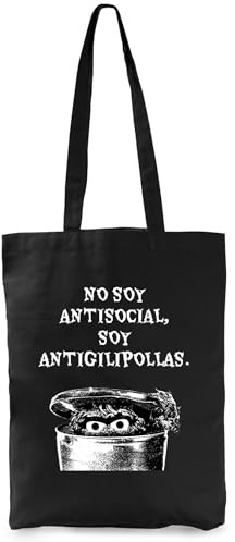 El Kraken Bolsa de Tela Tote Bag algodón orgánico grueso con mensaje gracioso, diseño original divertido, shopping de hombro 38x42 cm, fuelle, asas largas, tejido resistente 10 kg (No soy antisocial)