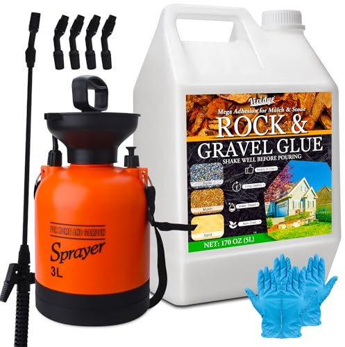 Vividye Aglutinante de Grava, 5L Adhesivo Piedras con Pulverizador - Estabilizador de Grava para Fijar Grava, Mantillo de Caucho, Corteza y Hojas, No Tóxico y Duradero