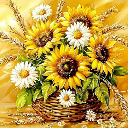 MAXBYE Sunflower Diamond Painting Kits, Diamond Art Kits for Adults | 5D DIY Flower Gem Art Cross Stitch for Beginner, Diamond Painting Full Drill Crystal Craft Gifts Home Wall Decor 30x30cm