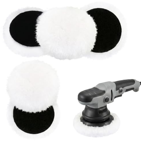 FDHBDF 5 stycken 150 mm poleringsdynor av lammull, vita självhäftande polerskivor, polerfäste för excenterslipar, perfekt för bil, bilstrålkastare, trägolv och möbelpolish