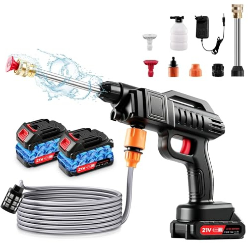 Dibaful Rondella ad alta Pressione a Batteria 1500W 21V 60 Bar Idropulitrice Potente | Impianto di Lavaggio Portatile con 2 Batterie Pistola per Lavaggio 3 in 1 Ugello Regolabile da 5 m Tubo per Auto