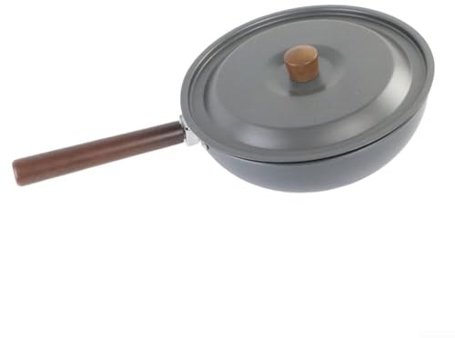 Sartén wok para acampar al aire libre, sartén de aluminio anodizado con mango de madera de haya desmontable, juego de utensilios de cocina portátiles ligeros para senderismo, picnic, mochileros,