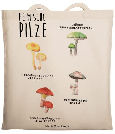Mr. & Mrs. Panda Tragetasche Heimische Pilze - Geschenk, Blumen Deko, Badetasche, Natur, Glückspilz, Strandtasche, Naturliebhaber, Laptoptasche,