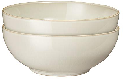 Denby - Linen Cream White Coupe Cereal Bowls Set of 2 - Dishwasher Microwave Safe Crockery - Ceramic Stoneware Tableware Natural Tones - Bowls For Soup
