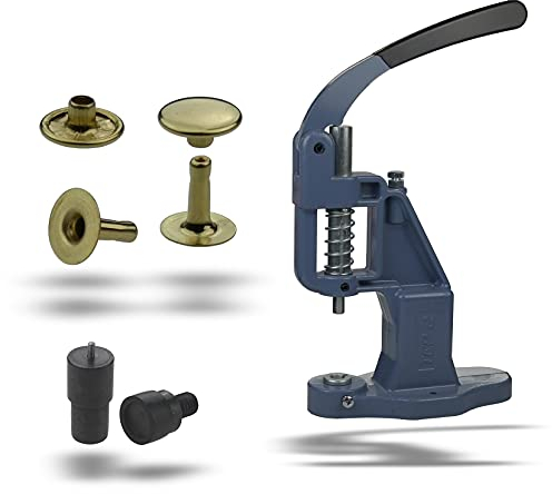 Ista Tools - Rivettatrice per occhielli, con rivetti cavi, rivetti, testa singola 6 mm, 7 mm, 9 mm, 12 mm in acciaio (1, Set pressatrice + rivetti cavi, 9 x 7 mm giallo)