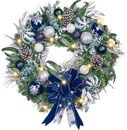 Valery Madelyn 30 Large Christmas Wreath for Front Door with Lights Ribbon