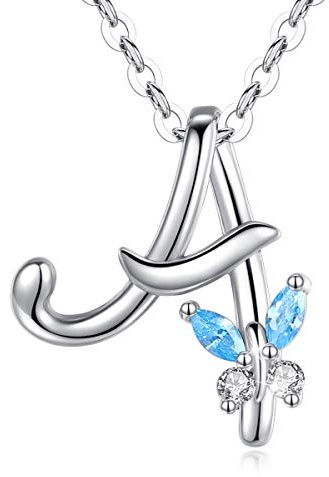 EUDORA Harmony Ball Collana a Farfalla Iniziale in Argento Sterling 925 con Lettera Dell'alfabeto Collane con Ciondolo Personalizzato con Zirconi Blu per Donna Ragazza Madre Gioielli Catena da 45 cm