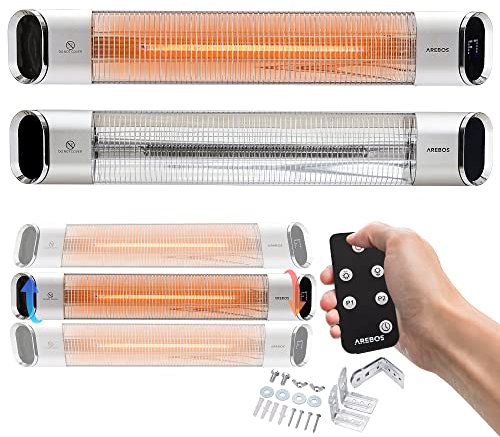 Arebos Riscaldatore radiante a infrarossi 2000 W | con telecomando | 2 impostazioni di calore | inclinazione 60° incl. materiale di montaggio | argento