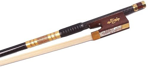 4/4 Full Size Violin Bow Carbon Fiber Bows AAA Grade Mongolian Straight Bow Hair Snake Wood Frog Bow (White Bow hair)